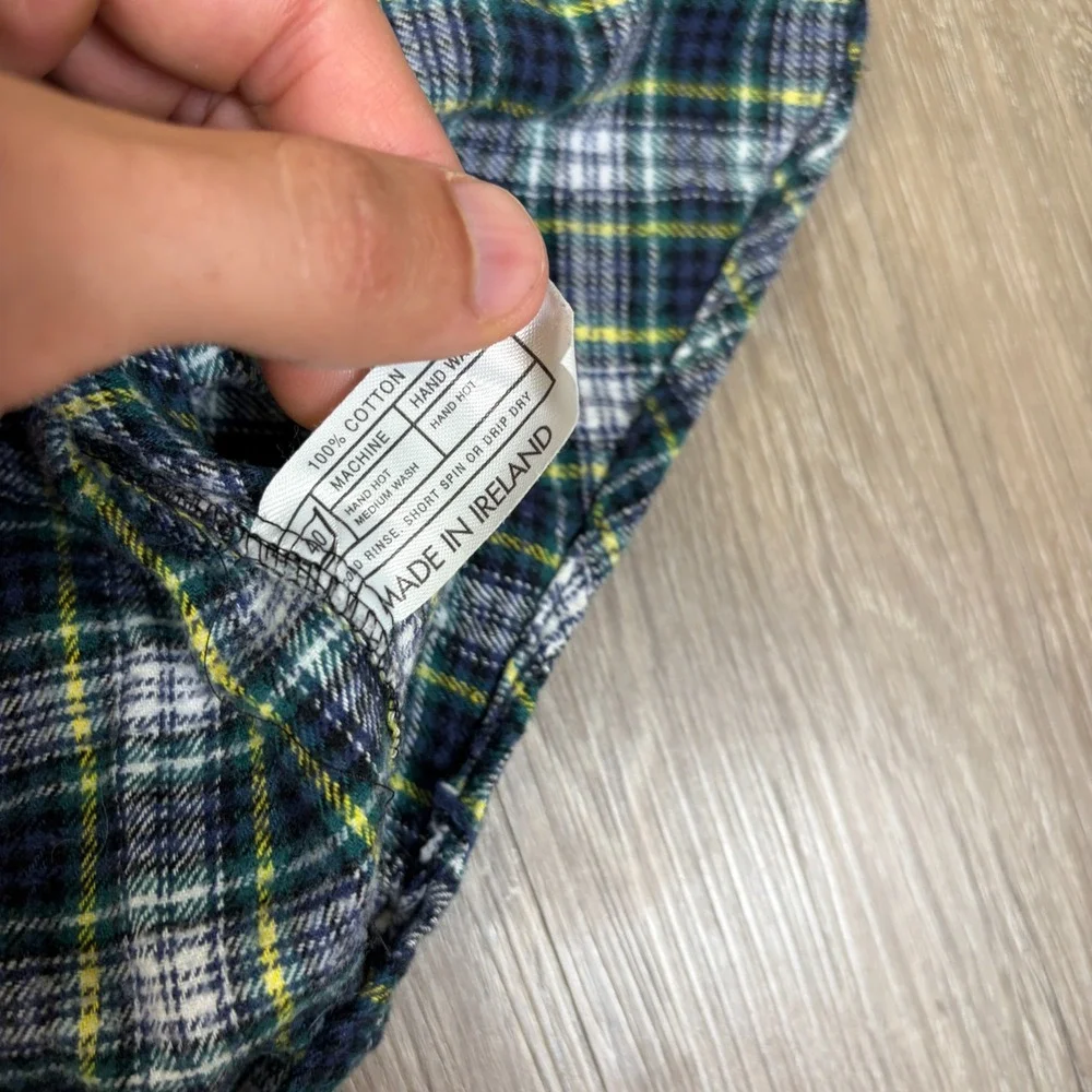 MAGEE Ireland Grandfather Flannel Popover Shirt Men's Size XL Green Plaid Cotton